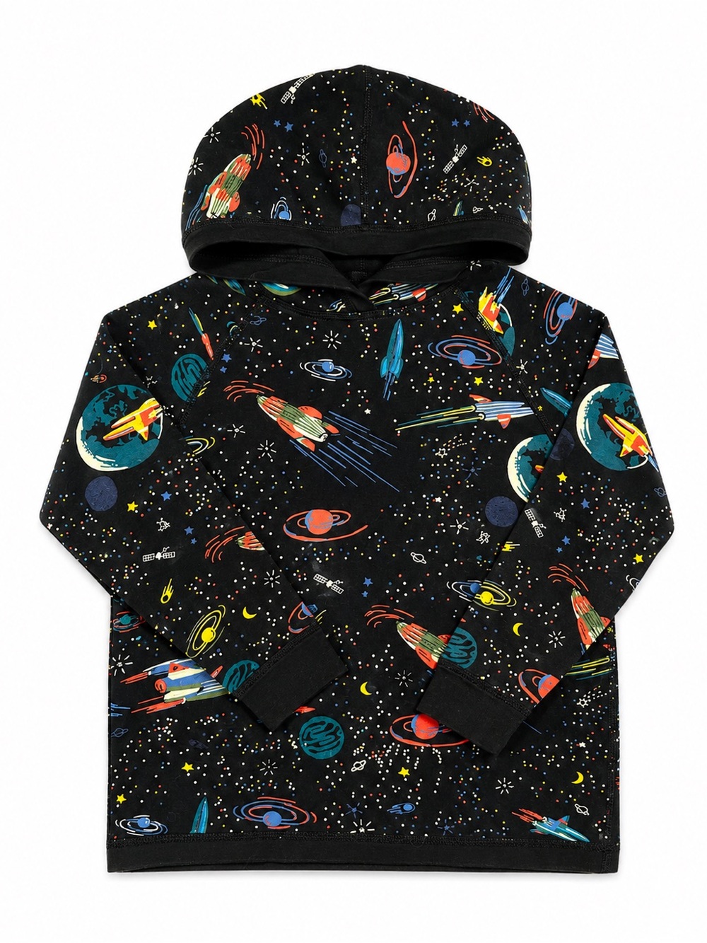 Hanna Andersson Space Rocket Hoodie Size 6-7 Black Pima Cotton